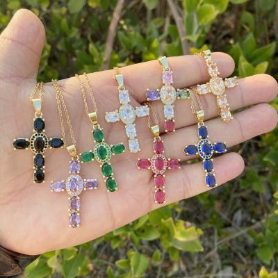 China 2022 Hiphop Best Selling Miss Multi-colored Copper Microset Zircon Cross Necklace For Woman for sale