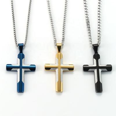 China New Original Matte Polished Men Hip Hop Simple Curved Cross Pendant Necklace TRENDY For Gift for sale