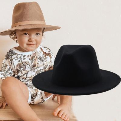 China J109070 Retro Plush Children's 52-54cm Jazz Stage Caps Hats Boys And Girls Pure Color Cashmere Fedora Hats for sale