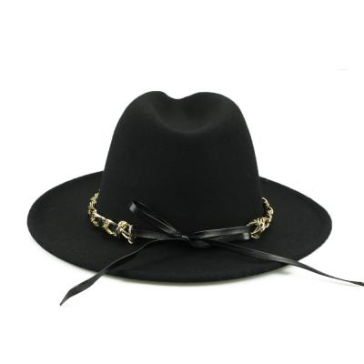 China M107053 Soft Plush Wide Brim Felt Fedora Hats Solid Color Outdoor Visor Hats With Decorated Metal Chain for sale