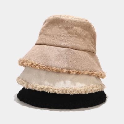 China Picture Lambswool Winter Bucket Hat For Women Solid Thickened Panama Soft Warm Outdoor Suede for sale