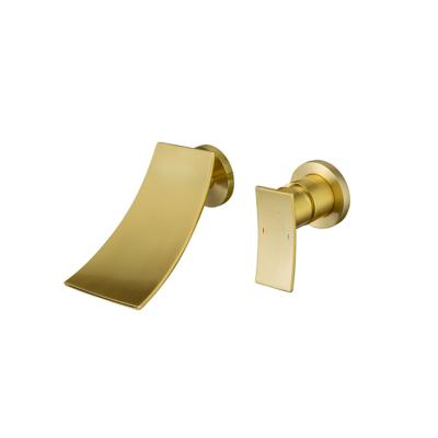 China Hot Sale Manufacturer Bathroom Single Handle Cold And Hot Faucet Gold Brass Cast Iron Basin Faucets Wall Mounted Waterfall Faucet for sale