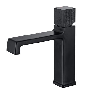 China Hot And Cold Style Square Modern Bathroom Faucet Brass Mute Black Toilet Basin Sink Waterfall Faucet for sale