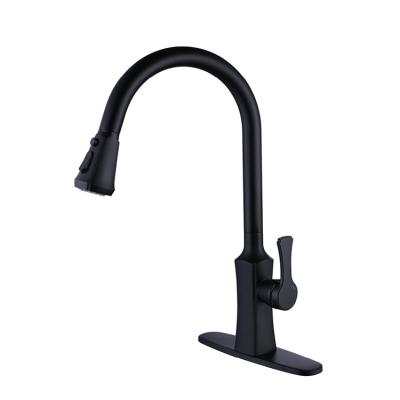 China Modern Flexible Hot And Cold Water Hose For Kitchen Faucet Kitchen Sink Type 304 Stainless Steel With Pull Out Spout Black Color Sale for sale