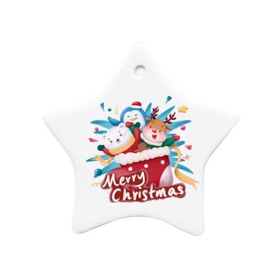 China 3 Inch Hard White Five-pointed Star Shaped Christmas Sublimation Printing Ceramic Ornaments for sale