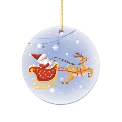 China Customization Ornaments Double Sides Coating Round Shape White Ceramic Sublimation Christmas Tree Ornaments for sale