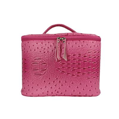 China Fashion Large Capacity Cosmetic Case Professional Travel Makeup Bag Ostrich Animal Pattern PU Leather Cosmetic Toiletry Wash Bag&Case for sale