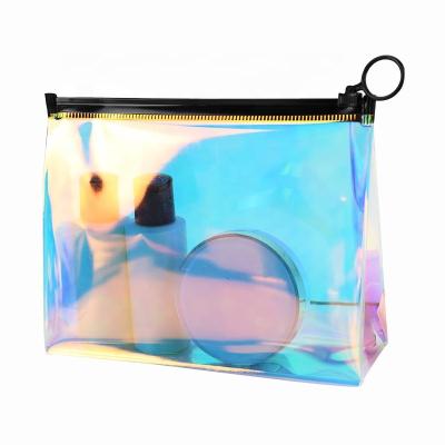 China Large Capacity Clear Iridescent Holographic PVC Laser Zipp Pouch Cosmetic Bag for sale