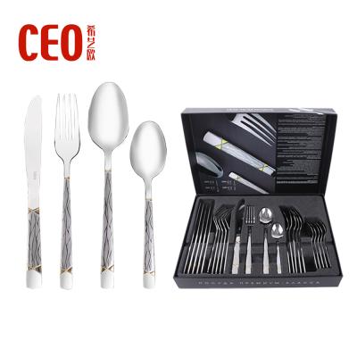 China Sustainable Kitchen Cutlery Set 24pcs Stainless Steel Cutlery Set Luxury Silver Flatware Set for sale