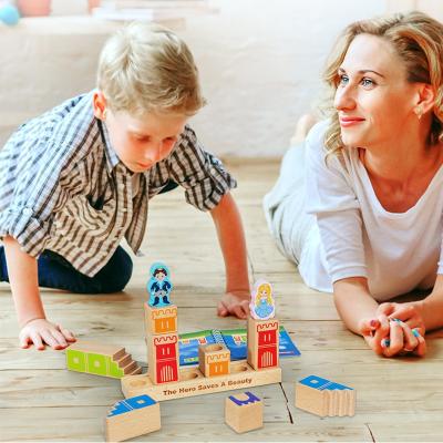 China Early Home Education Puzzle Table Game Prince Save Princess Children Wooden Toys Build Block for sale