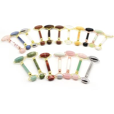 China Body Alloy Rose Quartz Jade Roller Free Loud Handle Pink Natural Jade Massage Roller For Face for sale