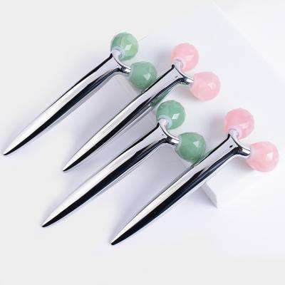 China New Arrival Body Rose Quartz 3D Jade Roller Green Jade Y Shape Therapy Jade Massage Roller for sale