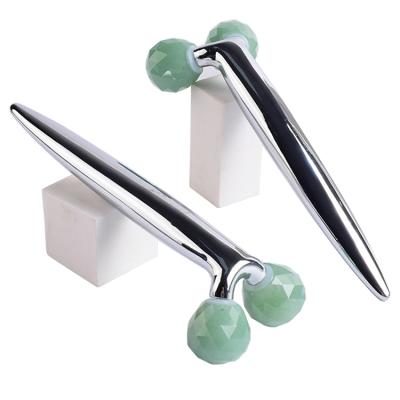 China New Style Body Natural Rose Quartz 3D Jade Roller V Shape Face Jade Roller 3D Jade Massage Roller for sale