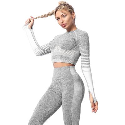 China Wholesale QUICK DRY Women's Yoga Pants Fits LOGOTight Sports Suit Long Sleeve Striped Knitted Yoga Suit-Custom Fitment for sale