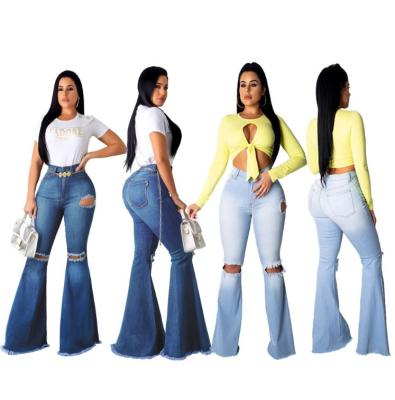 China 2021 viable plus size female fat beauty European and American size tore big feet flared jeans women for sale