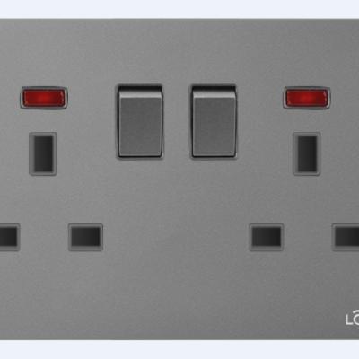 China Residential / General Purpose Two Gang LONON PC+Metal Electrical UK Wall Socket With Switch for sale