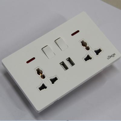 China Stylish LONON 2 USB Dual 13a 6 Pin Wall Power Switch Socket for sale