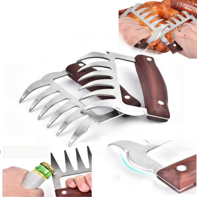 China Easily Cleaned Meat Handler Shredder Claws Set of 2 - Stainless Steel Wooden BBQ Pulled Pig's Feet for Shredding Rebate Cutting Food for sale