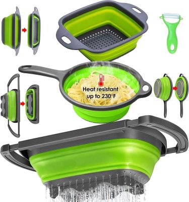 China Sustainable Collapsible Colander Set, Pasta Strainer Basket With Plastic Handles, Collapsible Strainers For Kitchen With Handles for sale