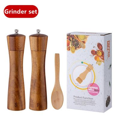 China HOT SALE Set Grown Acacia Wood Wooden Pepper Mill Salt and Pepper Grinder Viable Set for Seasoning Cooking Dining for sale