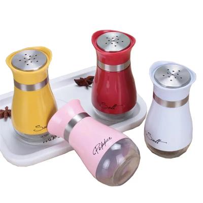 China Viable Salt and Pepper Shakers Stainless Steel Spice Dispenser Salt Sugar Shaker Refillable Pepper Shaker Seasoning Glass Bottom Cans for sale