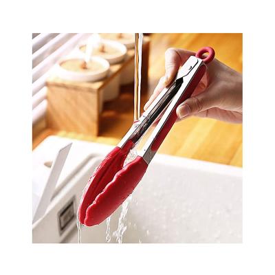 China 7/9/12 Inch Food Grade Silicone Kitchen Stainless Steel Silicone Tongs Viable Kitchen Serving Tongs for sale