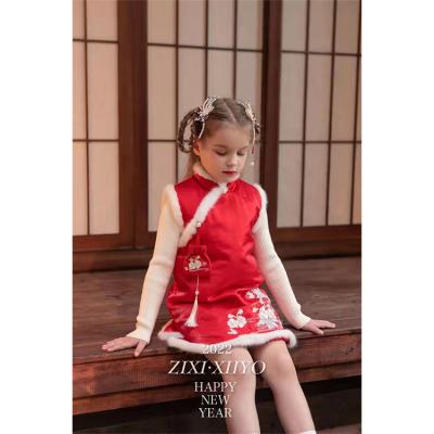 China Suppliers Supply Exporters New Year Flower Dress Nylon Professional Red Girls Dresses Dresses for sale