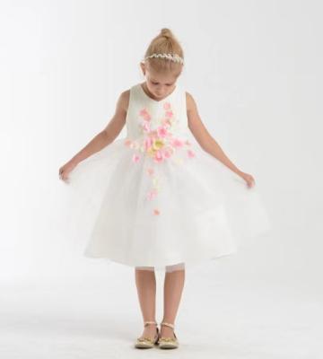 China Hot Selling 7 Years Vintage Flower Pattern Nylon Birthday Party Girls Dresses for sale