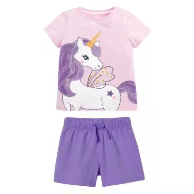 China Pink 100% Cotton Girls Short Sleeve Shorts Set for sale