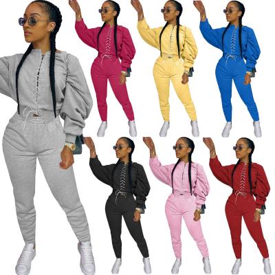 China Antibacterial Wholesale Long Sleeve 2 Pieces Women Tracksuit Set Hooded Sweat Suits for sale