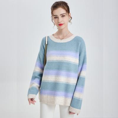 China Anti-pilling Wholesale Women crew neck sweater multi stripe american clothes knit top women jumper for sale