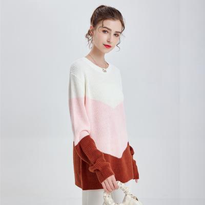 China Anti-pilling newest high quality causal design ponchos crewneck jacquard sweater women knit winter top custom sweaters for sale