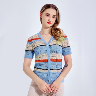 China Hot Sale V-Neckline Anti-pilling Fashion Multi Stripe Fashion For Women Sweaters 2022 Oversized Sweater Cardigan Women for sale