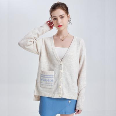 China Women Knitwear Jacquard Knitwear V-Neck Sweater Anti-pilling Long Sleeves High Quality Comfy Spring Oversized Cardigan Sweater for sale