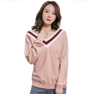 China Fashion Hot Selling V-nevk Anti-wrinkle Anti-wrinkle Soft Stripe Spring For Women Pullover Sweater for sale