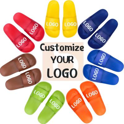 China Cushioning Customize LOGO EVA Slide Slipper Wholesale Design Unisex Black Men And Women Hide Slides Slippers Shoes for sale