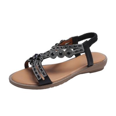 China Round 2022 Summer Sandals Flat Women Comfortable Ladies Sandals For Beach Roman Elastic Sandals For Women for sale