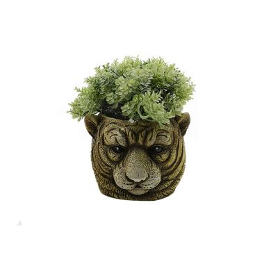 China Wholesale Modern Tiger Head Mini Garden Succulent Cement Animal Flower Pot for sale