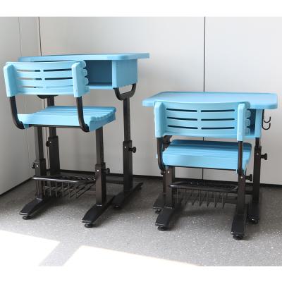 China Wearability School Furniture Strong Adjustable Student Study Desk And Chair Set For Sale Single Seat Furniture Plastic Commercial Home Office for sale