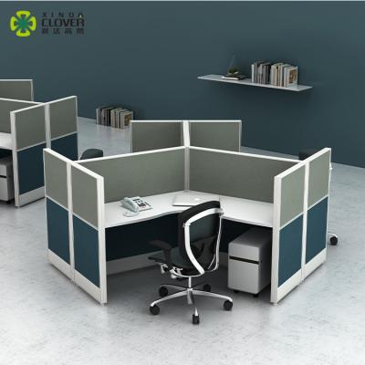 China Modern Modular Furniture Shape 3 Ways Partitions Connection Y 120 Degree Cubicle Office Workstations For 3 Person for sale