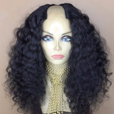 China Product 100% Brazilian Virgin Curly Grade 10A Curl Hair Left Wavy U Part Wigs With Side Bangs 180% Density for sale