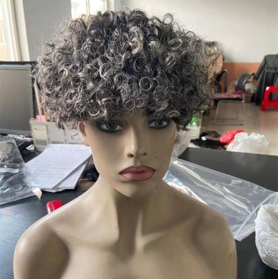 China 8inch Afro Gray Curly Short Silky Straight Curly Female Hair Wigs Full Wave Wigs For Women for sale