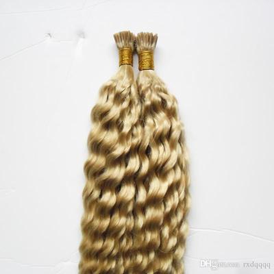 China Deep Wave I Tip Curly Hair Extensions 100 Keratin Tip Hair Extension Blonde 613 I Tip for sale