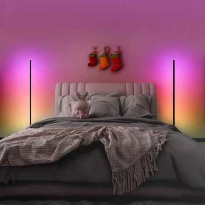 China Modern Nordic Standing Floor Lamp Black Remote Corner Floor Lamp Corner Light RGB LED Tube New Design For Living Room Decoration for sale