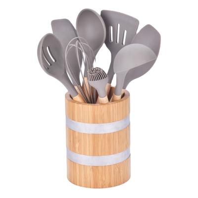 China Sustainable Heat Resistant Silicone Spatula Set Of 8 Pieces With Bamboo Rack For Nonstick Cookware for sale