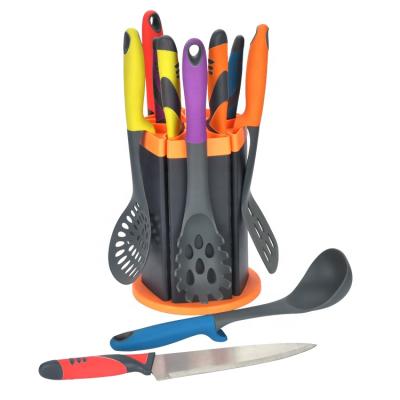 China 11 Pcs Durable High Quality Nylon Revolving Rack Accessories Kitchen Utensils Set With Kitchen Knives for sale