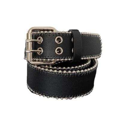 China Fashion Men's PU Leather Double Grommet Letter Bellt Leather Belt Punk Women Fashion Belts For Ladies for sale