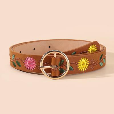 China Pearlbellt FM2023 the latest factory custom embroidery style flower all brown fashion national style women's belt women's belt for sale