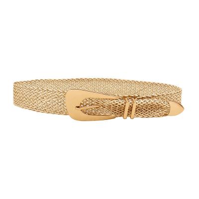 China New Letter bellt Women's PP Grass Gold Hand - Belt Irregular Main Braided Seal Belt Large Waist Buckle Metal Woven Belts For Women for sale