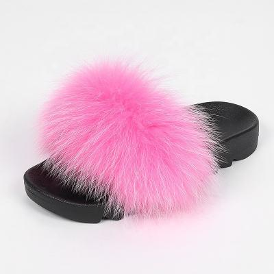 China New Arrivals Pink Fluffy Hairy Fur Slippers Home Fur Slippers Round Women's Slides Fur Slippers For Women for sale